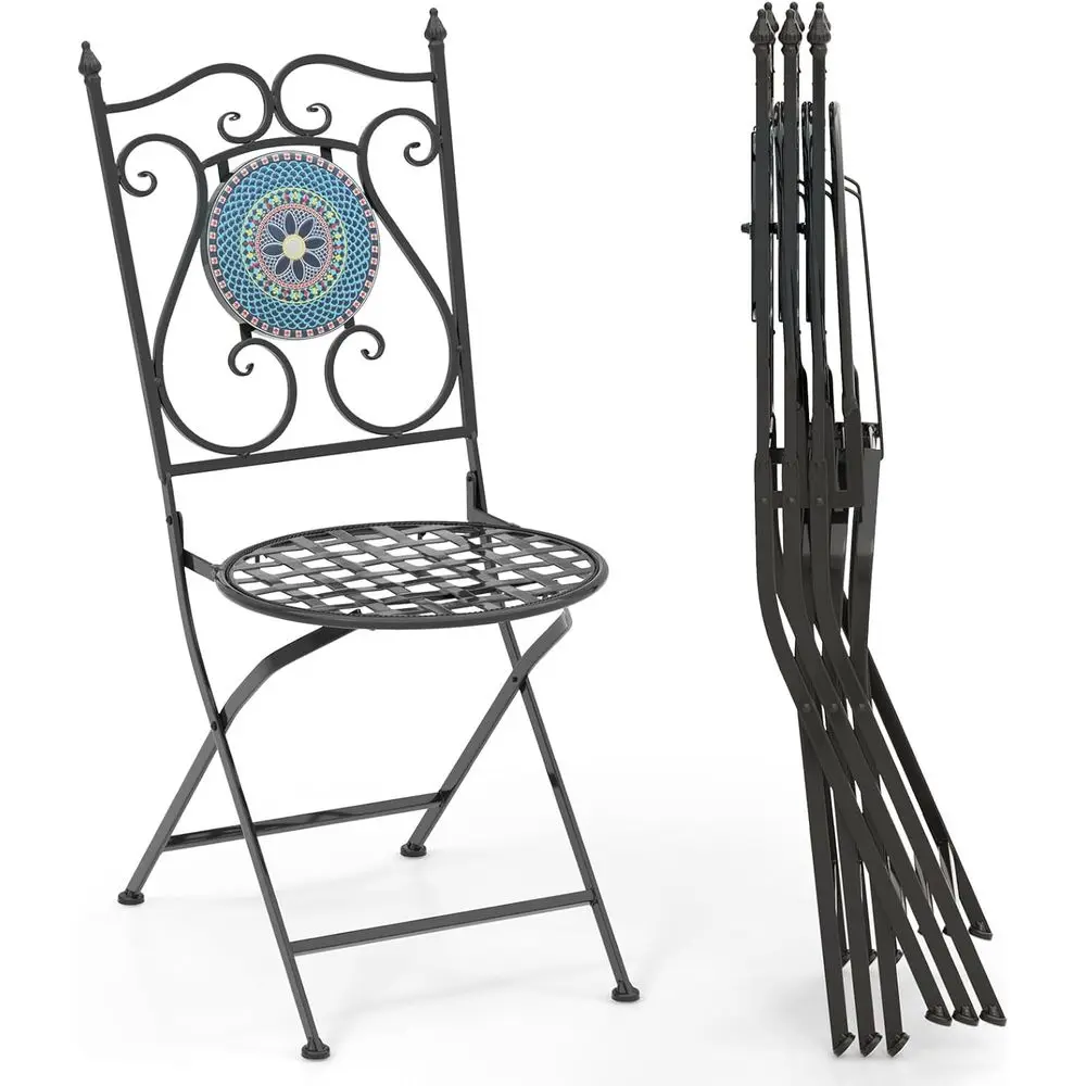 

4 Heavy-Duty Outdoor Mosaic Bistro Chairs with Backrest and Round Seat, Supports Up to 330lbs