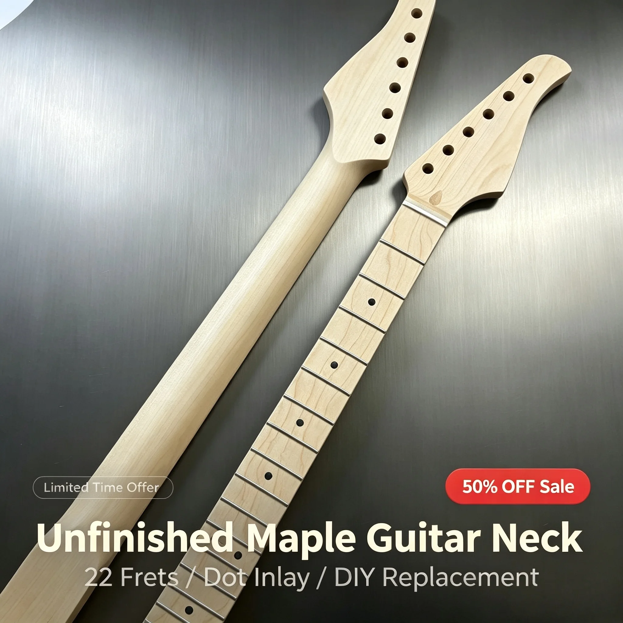 Raw Unfinished Maple ST Neck 22 Frets Maple Fingerboard Dot Position Markers Unpainted Electric Guitar Neck Replacement Parts