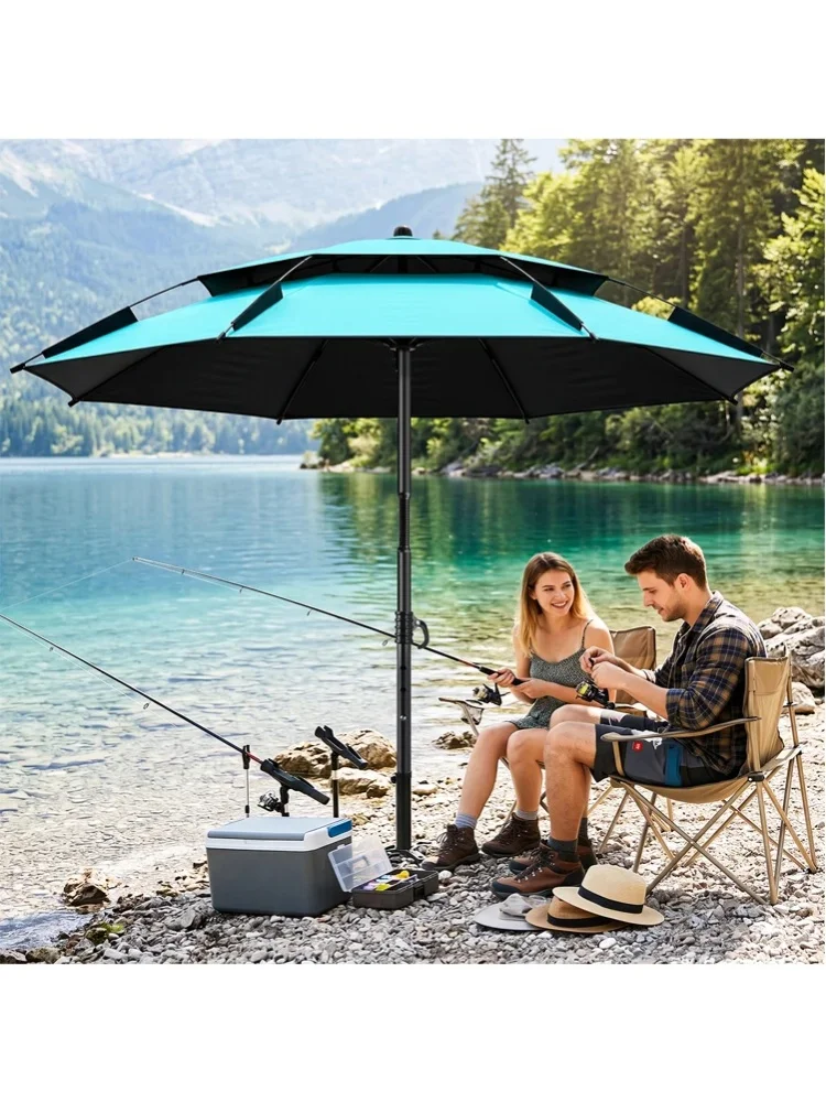 Parasol plażowy 220 cm z ochroną UV, duży baldachim dla 2–4 osób, dwuwarstwowy parasol plażowy, duży parasol ogrodowy, kempingowy, wędkarski. — 2