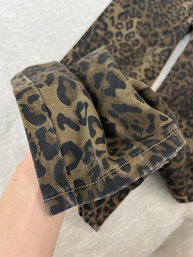 سروال نسائي لخريف وشتاء 2025 Kpop الجرونج الشرير بطبعة الفهد من قماش الدنيم مضيئة سروال منخفض الارتفاع جان Y2k Harajuku جرس سفلي ملابس خروج جديدة #5