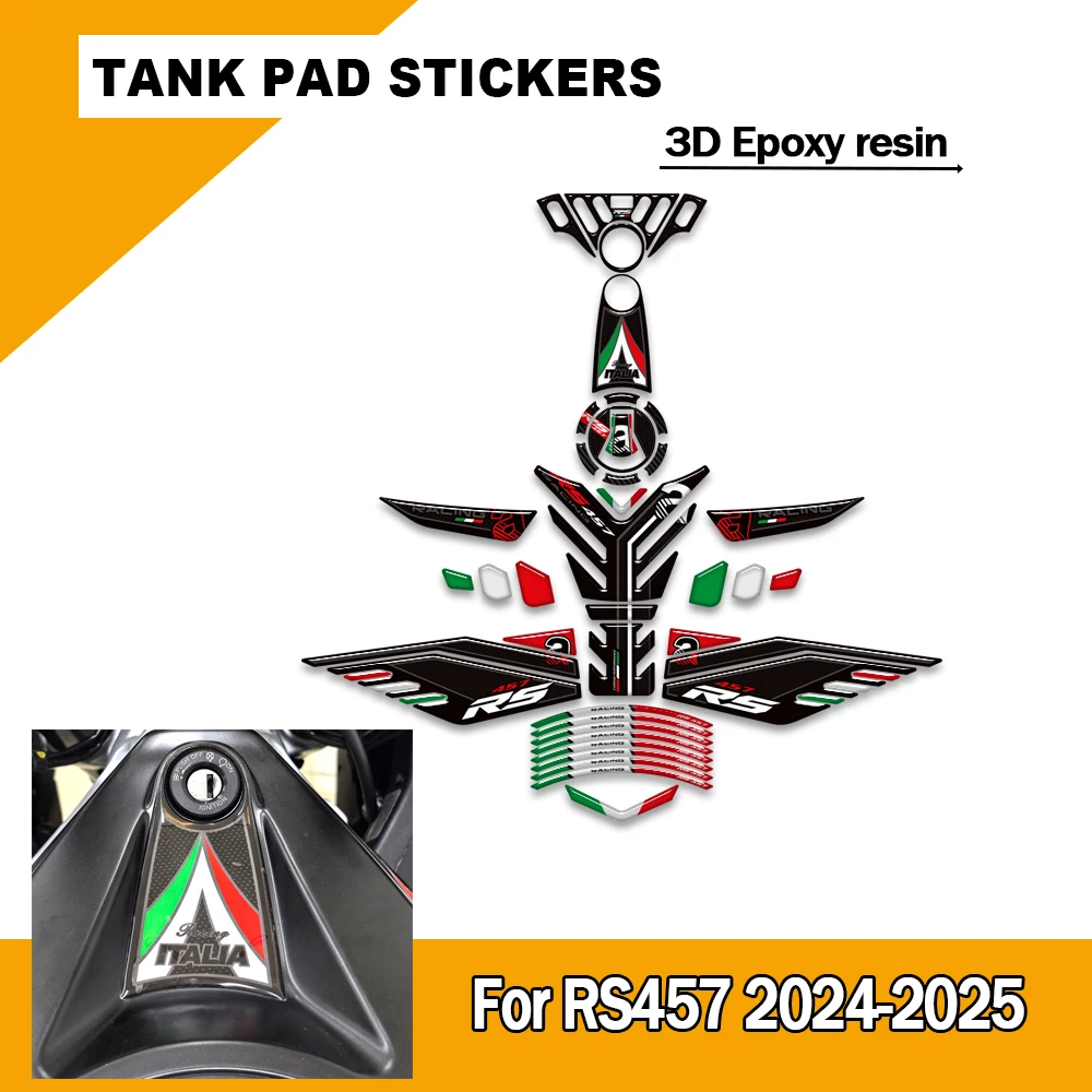 

For Aprilia RS457 RS 457 2024-2025 New Motorcycle Tank pad Side Grips Knee Fuel Oil Kit decals 3D stickers Fender Fairing