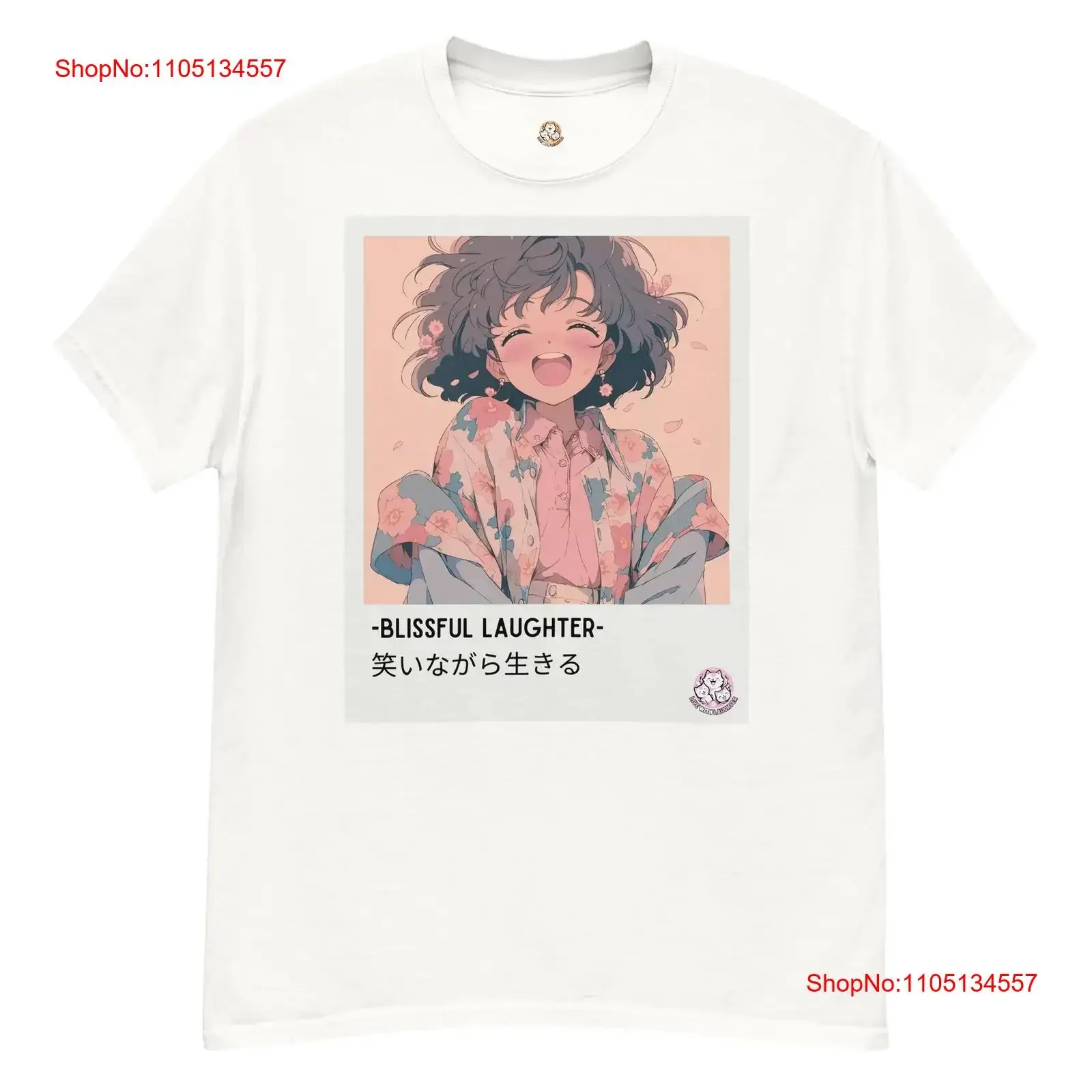Live With Laughter nouveauté Anime t-shirt Blissful blanc vintage lavé mode haut unisexe pour un usage quotidien homme