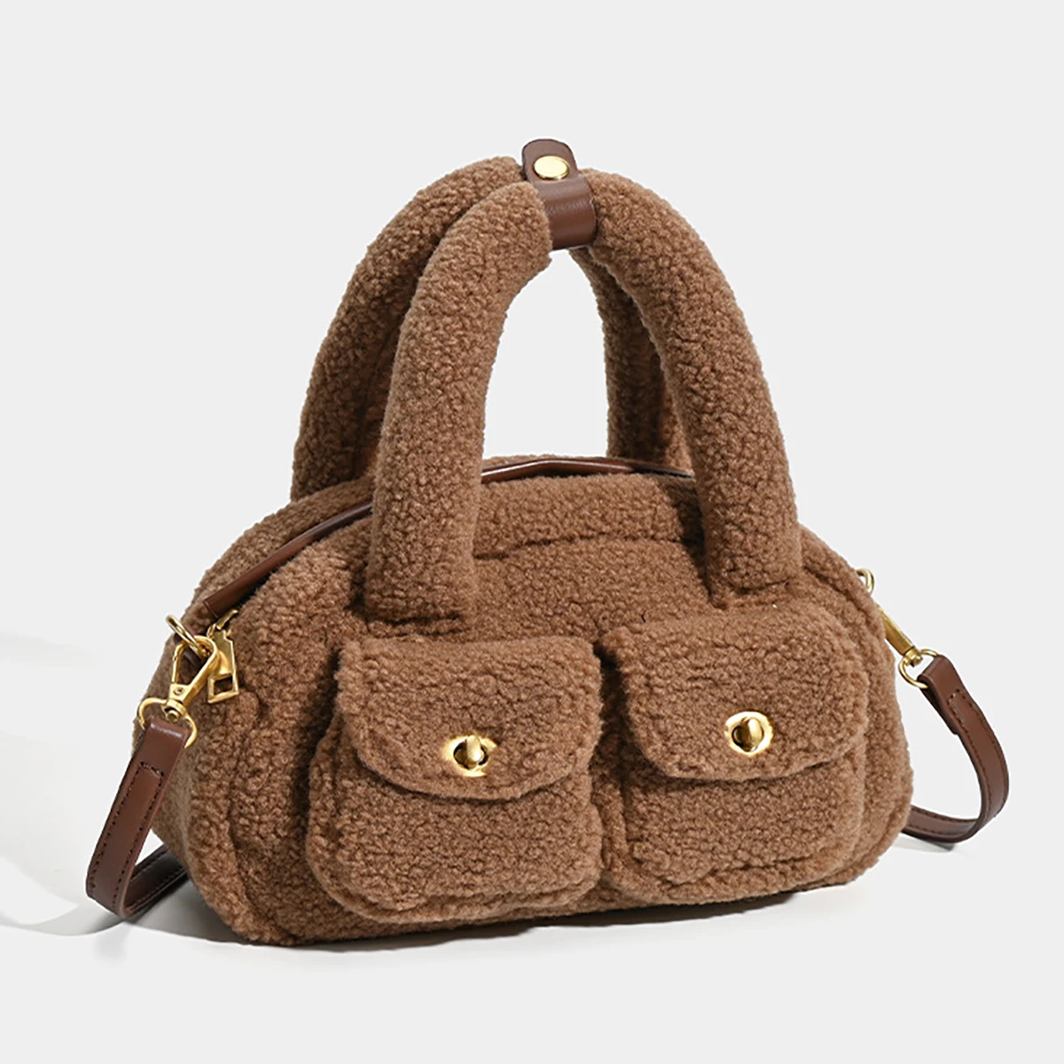 حقيبة كتف نسائية شتوية جديدة من القطيفة، حقيبة بوسطن ريترو وبسيطة، حقيبة كروس متعددة الجيوب، حقيبة يد كاجوال يومية.