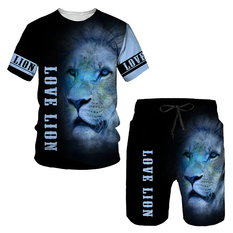 Animal Lion 3D Printed T-Shirts Shorts Sets Men\'s Tracksuits Fashion Oversized Short Sleeve T Shirt Pants Set Man Suits Clothing