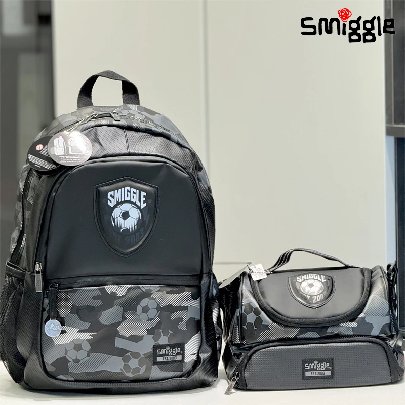 

2024 новая австралийская школьная сумка Smiggle, Юбилейный черный серый футбольный памятный рюкзак, сумка для обеда, подарок для студента