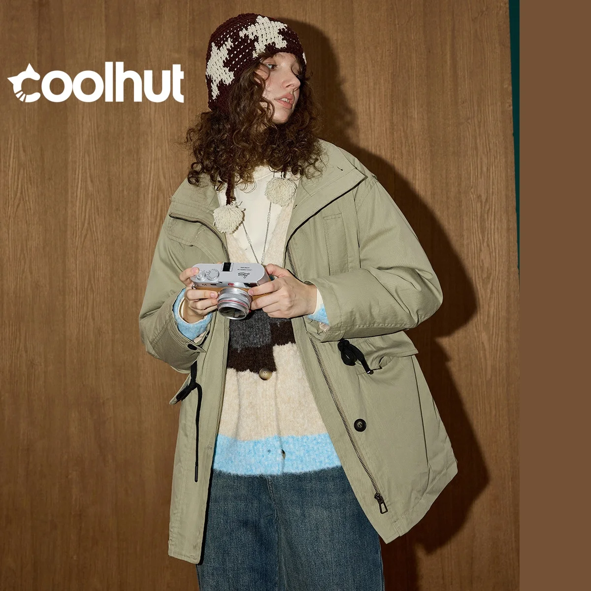 COOLHUT 2025 الشتاء المرأة 90% أسفل فائدة سترة الرباط الخصر المنتفخ مصممة ملابس العمل صورة ظلية مبطن سترة مرتفعة