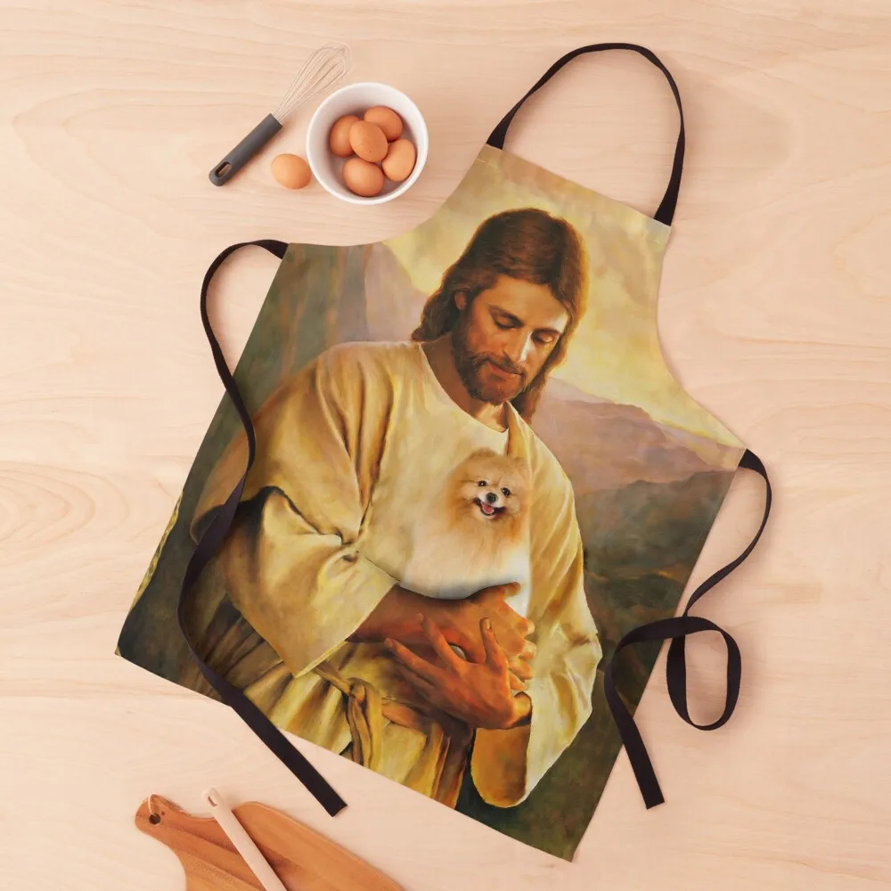 

pomeranian dog and jesus lover Apron Kitchen Things For Home Household Items Woman Work Apron Nursing Apron