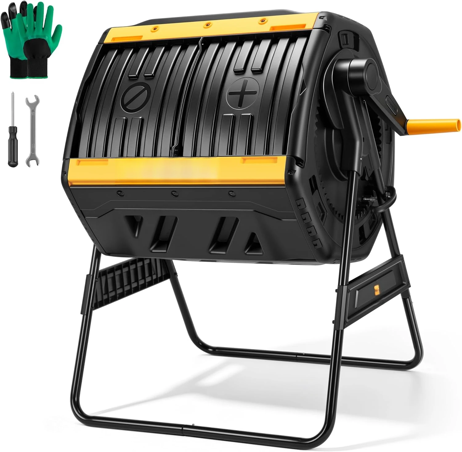Outdoor Compost Bin Tumbler Dual Chamber Rotating Composting Container Fast Soil Creation Garden Lawn Kitchen Organic Waste Maker Heavy Duty Weather Resistant Black 1 Pack