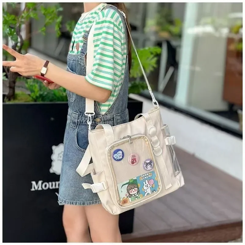 College Style Casual Versatile Tote Bag Ins Style Transparent Shoulder Bag for Girls Large Capacity Campus Student Crossbody Bag