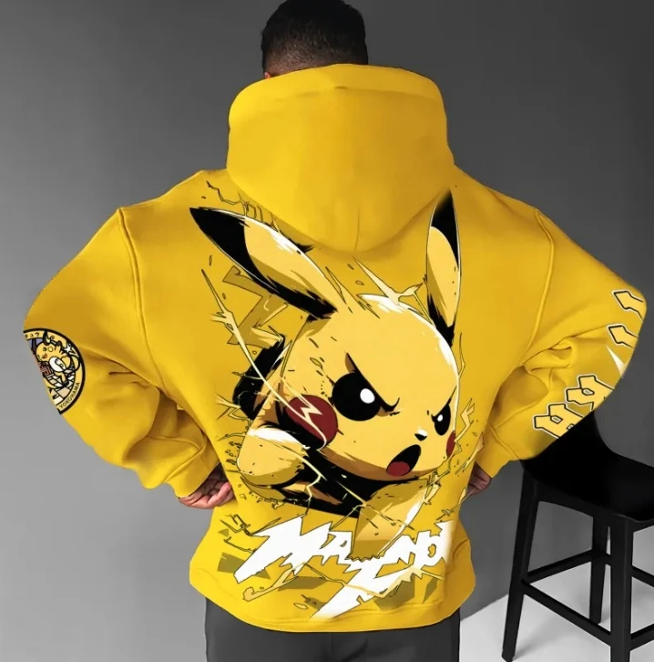 

Свитер с капюшоном, мужская уличная одежда с мультяшным принтом, свободная повседневная одежда, осенне-зимняя дышащая ткань с желтым молниями