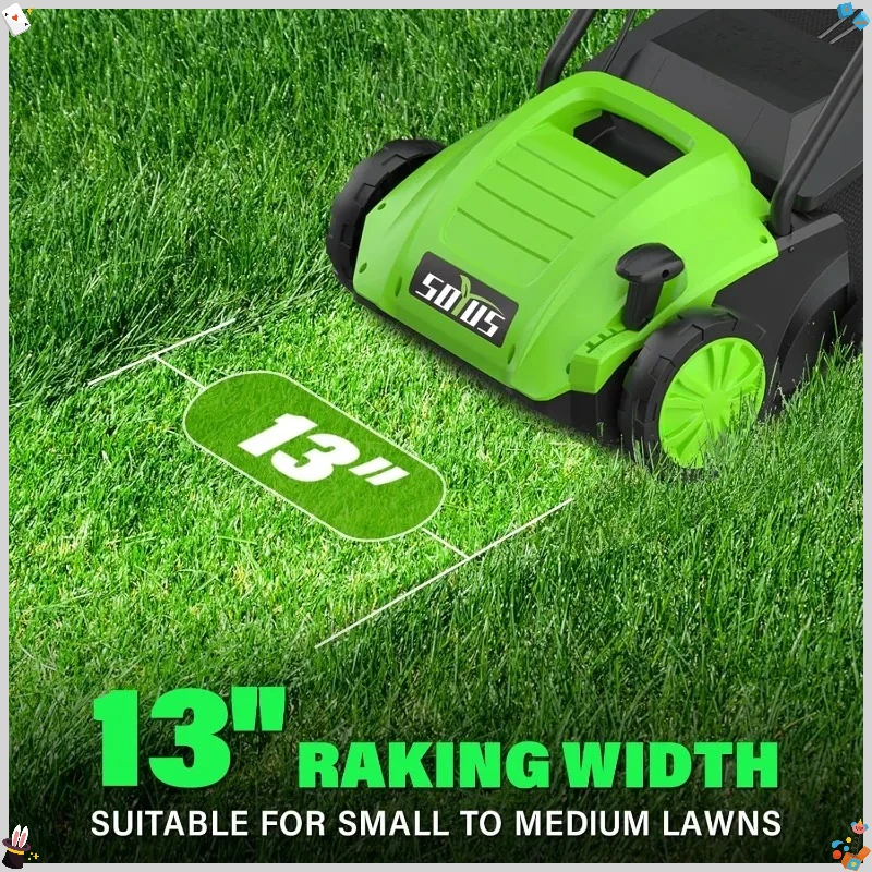 Desacoplador y escarificador eléctrico con bolsa de colección de 30 L, desacoplador de césped con cable 2 en 1 de 13 pulgadas y 12 amperios con profundidad de 4 posiciones