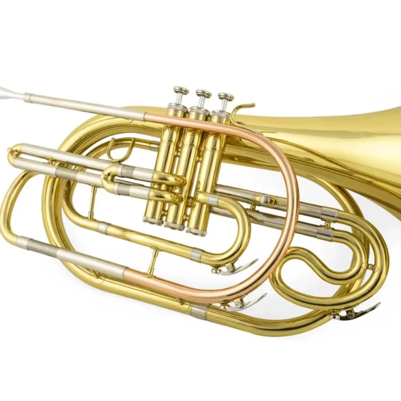 Marching French Horn Brass Instrument 123mm Bell 11.5mm Bore Gold Lacquer Finish Nickel/Silver