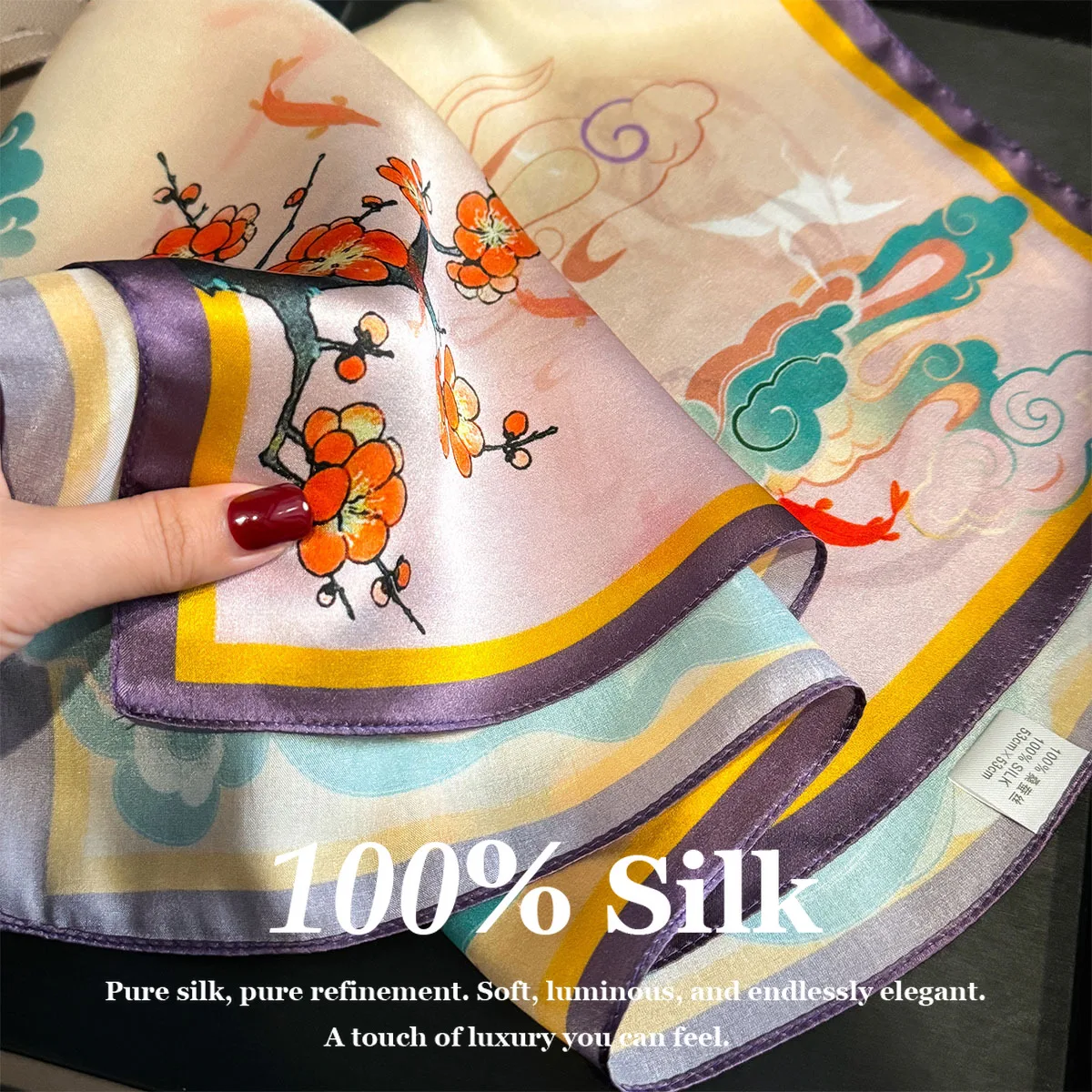 Neuer 100% Echter Seidenschal Luxuriöser Hochwertiger Modischer Damen-Wickelschal Quadratische Schals Kopftuch Halstuch Haarbandana Hijab Foulard