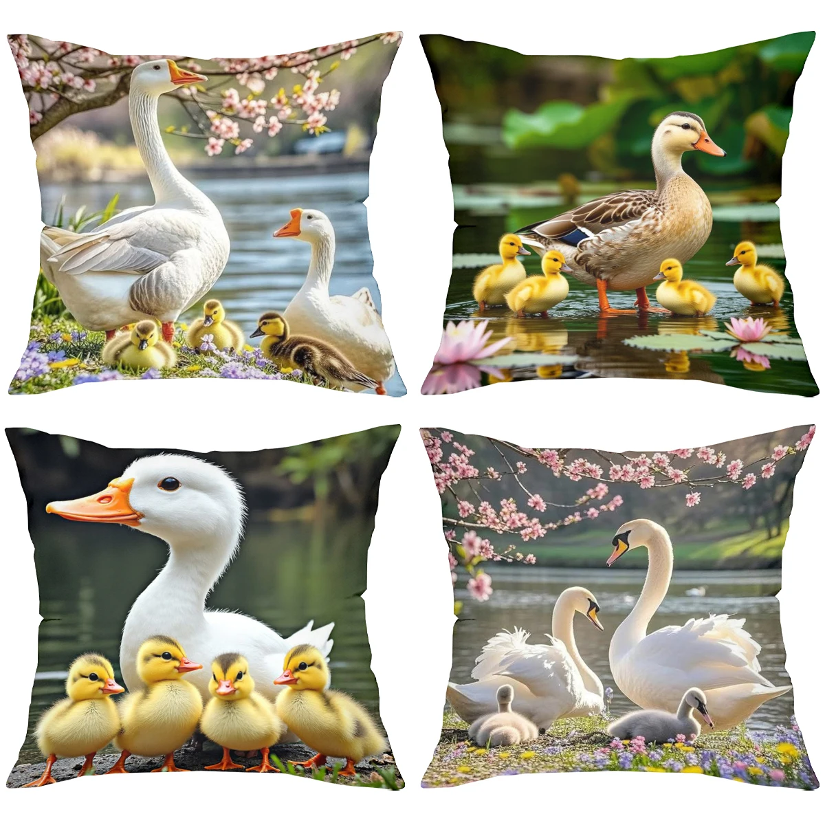 Ducks and Swans Family Pattern Decorative Throw Pillow Polyester pillowcase, sofa decorative cushion cov Headboard Pillow