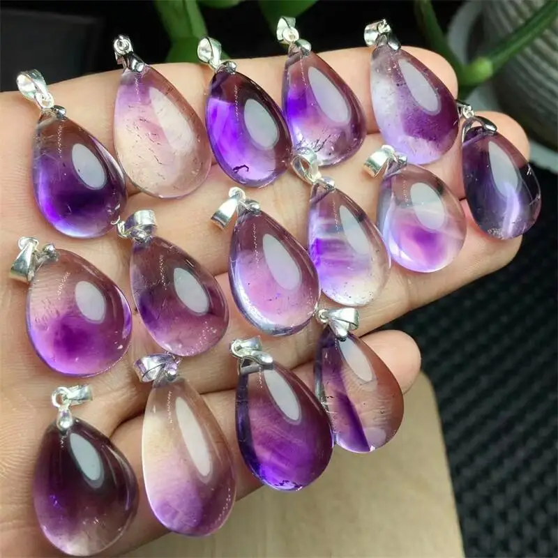 S925 Natural Purple Rutilated Teardrop Pendant Party Jewelry Holiday Gift Women Natural Healing Energy Stone 1PCS