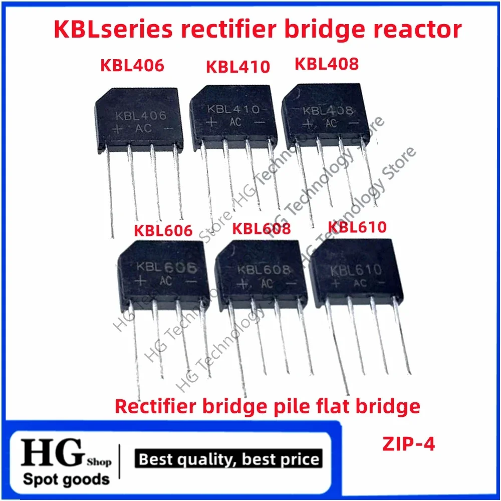 10PCS/Lot Original new KBL406 KBL408 KBL410KBL606 KBL608KBL610 4A 6A 600V 800V1000V ZIP-4rectifierFlat bridge rectifier reactor