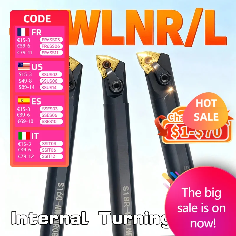 S16Q-MWLNR08 S18R-MWLNR08 S20R-MWLNR08 S32T-MWLNR08 Internal Turning Tool Holder WNMG08 Inserts Lathe Bar CNC Cutting Tools Set