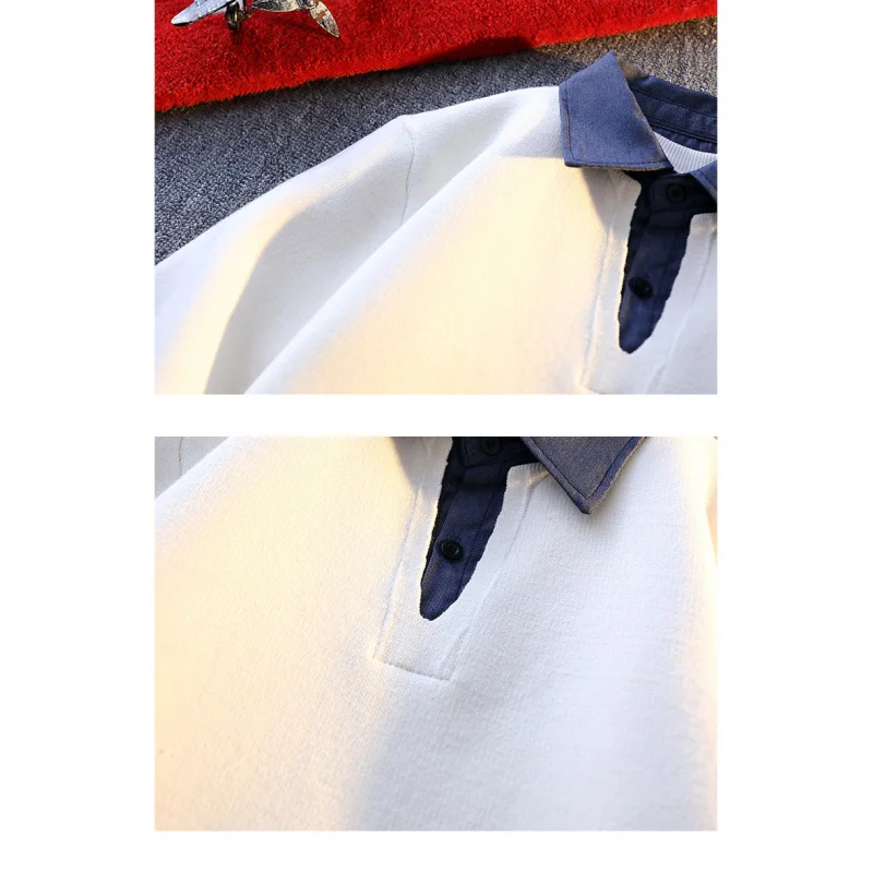 GIOIOMen's Sweater，Autumn and Winter New High Quality Stitching Lapel False Two-Piece Suit Anti-Pilling Knitted Pullover