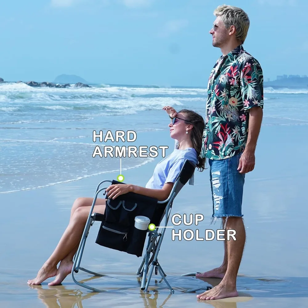 Oversized Portable Rocking Camping Chair with Cooler and Side Pocket for Outdoor Comfort