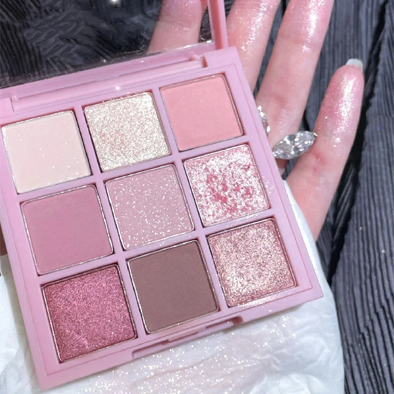 New Nine-color Eyeshadow Palette Rose Pink Nude Brown Low Saturation Pearly Matte Glitter Eye Shadow Long-lasting Eye Makeup
