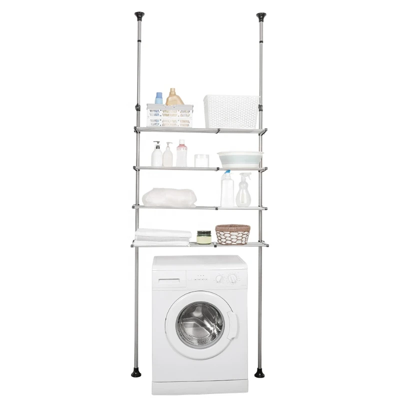 

4-Tier Adjustable Shelves Over Toilet Telescopic Height Width Bathroom Organizer Cabinet Space Saver Wash Machine Shelf