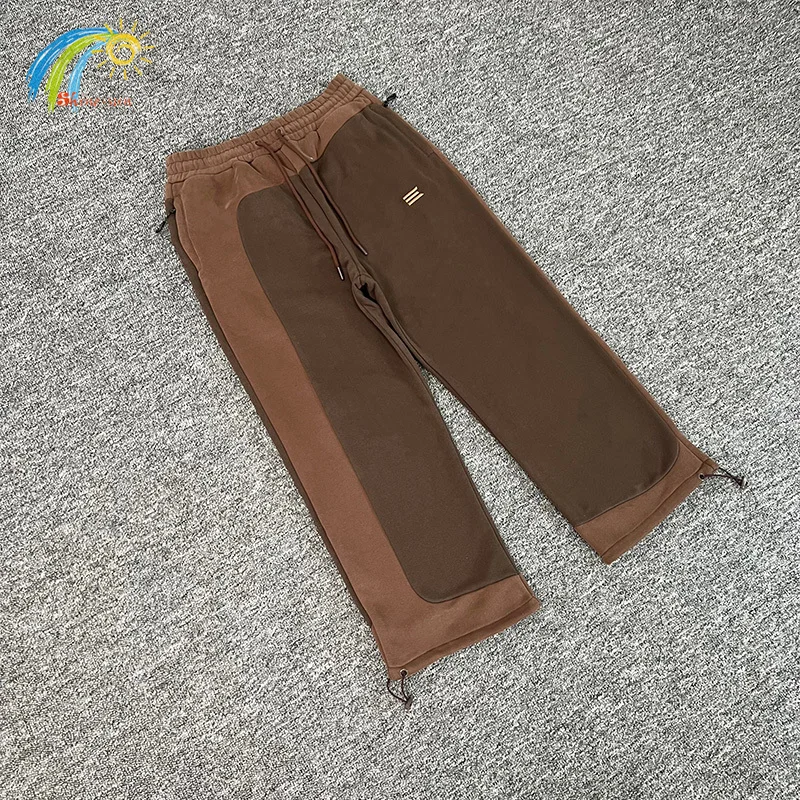 

25FW 100% Cotton Classic Logo Embroidery Kroen Sweatpants Men Women Brown Patchwork Trousers Jogger Drawstring Casual Pants