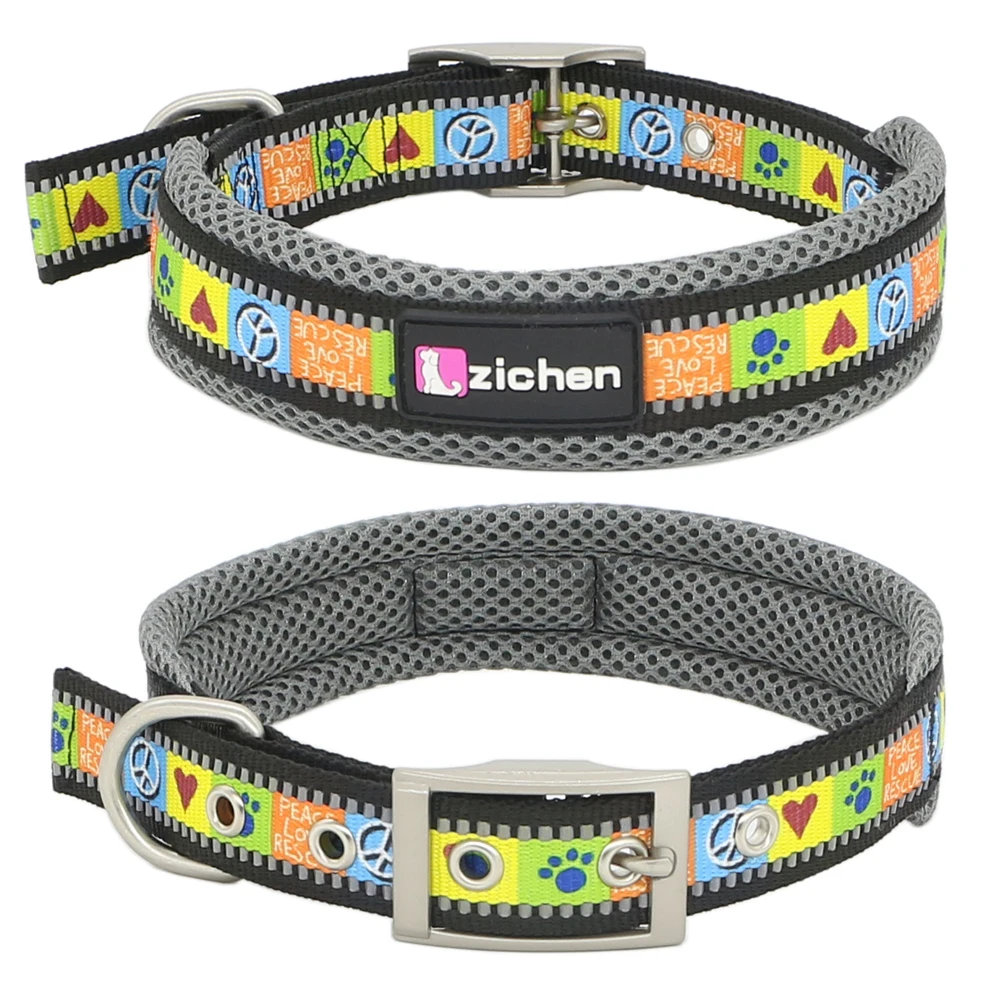 Reflective Soft Dog Collar, Adjustable Pet Collar, Fashionable Printed Collar, Small Medium and Large Dogs, Training Supplies