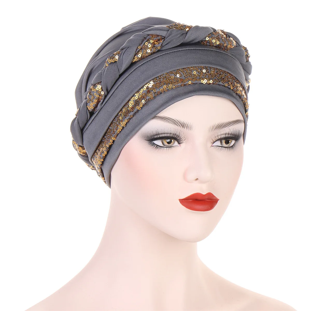 Nuove donne turbante cappelli paillettes Solid Braid Twist Caps cancro chemioterapia berretti berretto copricapo placcato copertura per la perdita