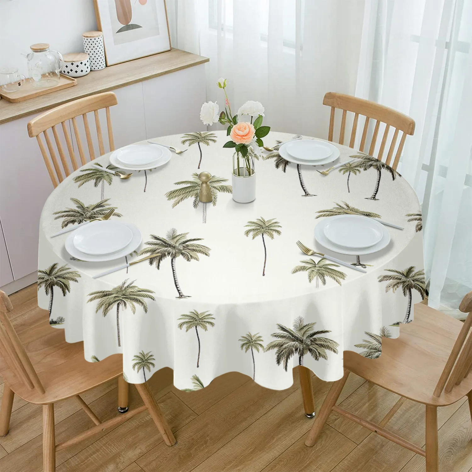 Palm Trees Plant Leaves Tablecloths for Dining Table Waterproof Rectangular Table Cover for Kitchen Living Room