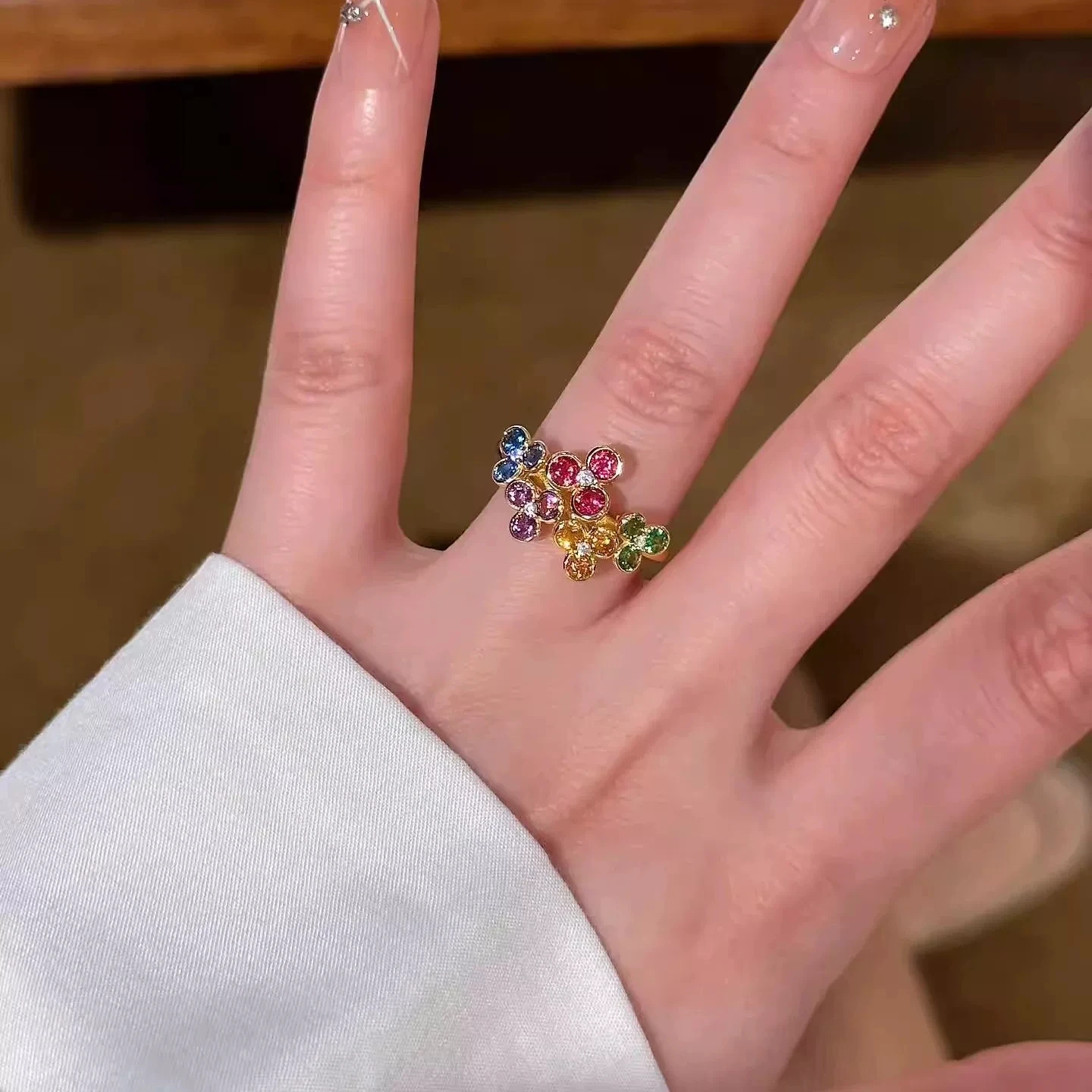 XIYANIKE Sweet Cool Rainbow Zircon Flower Adjustable Finger Rings For Women Girl Fashion New Jewelry Gift Party Holiday Kольцо