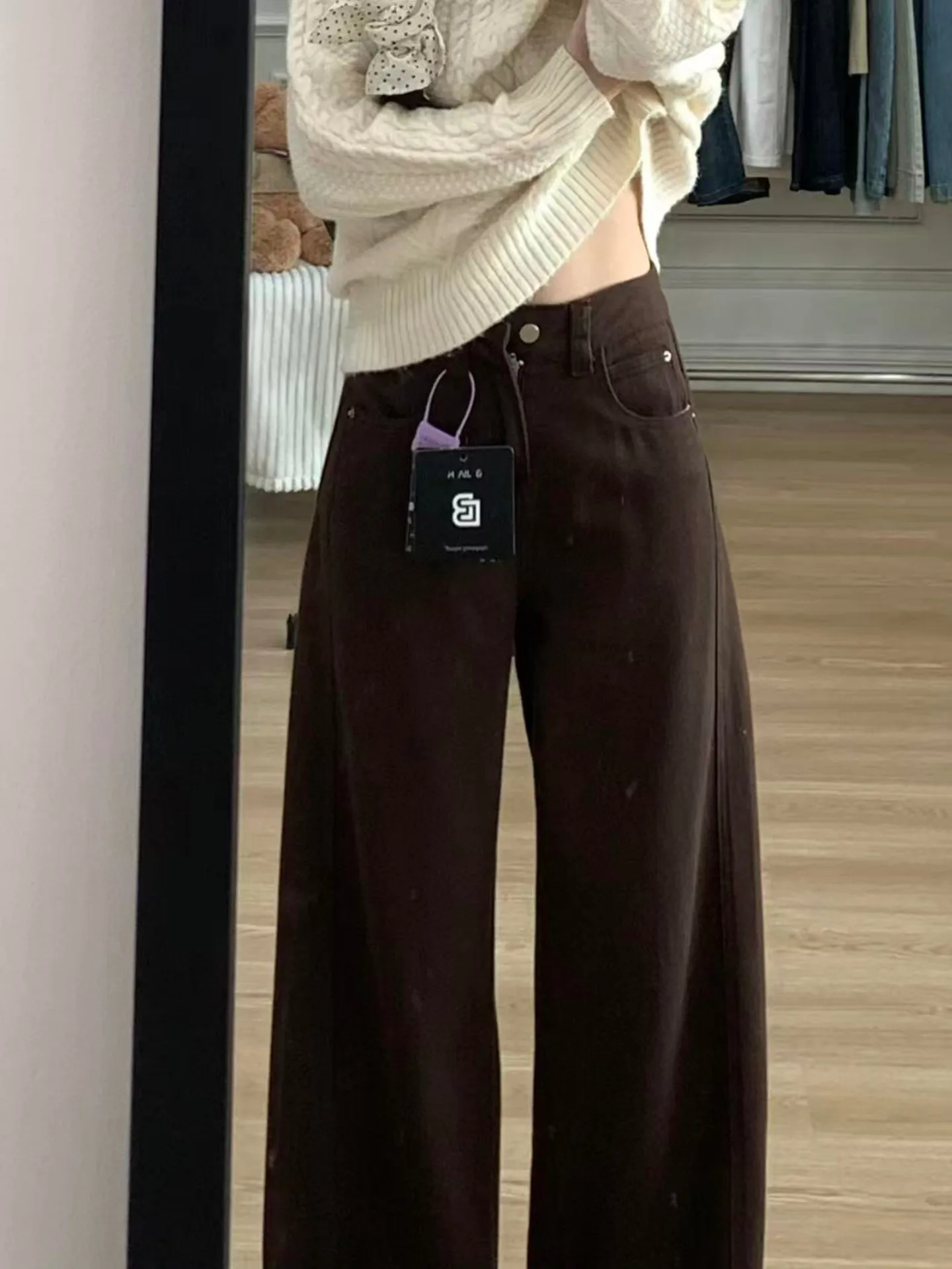 Casual High Waist Straight Leg Jeans Women's New Style Pear Shape plus Size Loose Slimming Wide Leg Pants Knife  Design