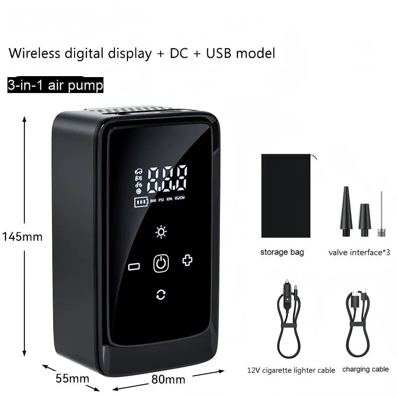 For car Mini Portable Electric Pump for Bike Cordless Tire Inflator 140PSI Max 3900mAh Battery with Screen Fast Charging