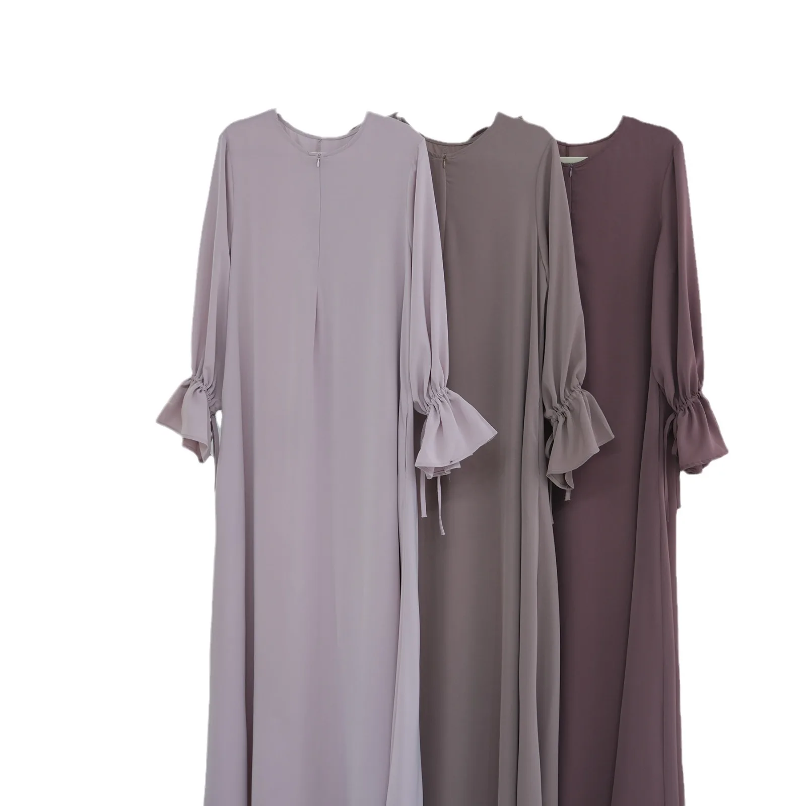 Flare Sleeve Solid Color Women Dress Ankle-length Muslim Dress O-Neck Dubai Abaya Long Robe Kaftan Casual Abayas Ramadan Morocco