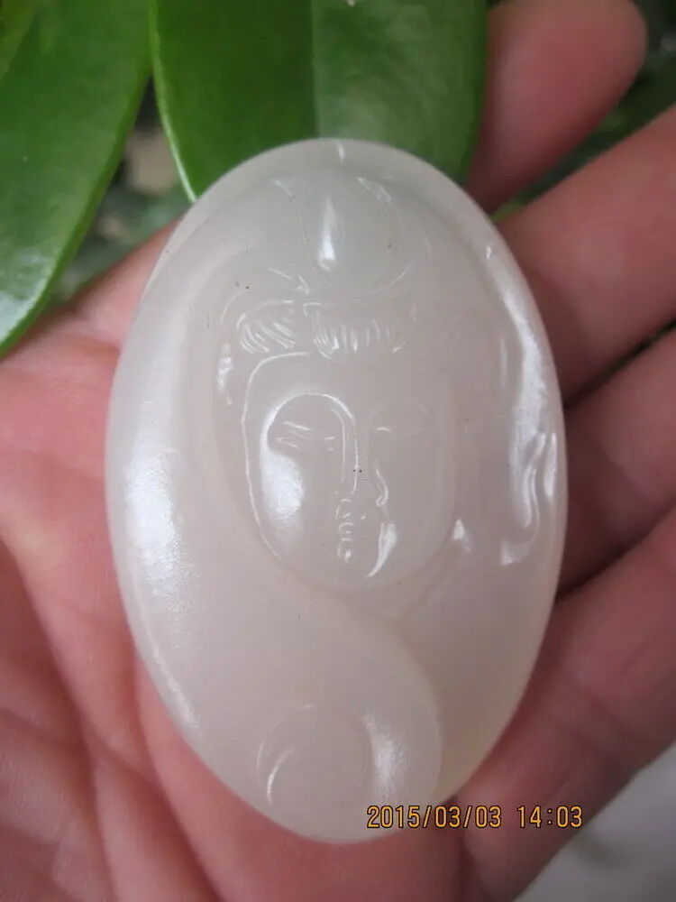 1Pc Xinjiang Hetian Jade White Jade Guanyin Kwan-Yin Pendant