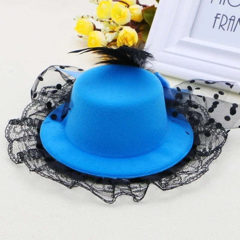 Lady Mini Feather Rose Top Hat Cap Lace Fascinator Hair Clip Costume Accessory