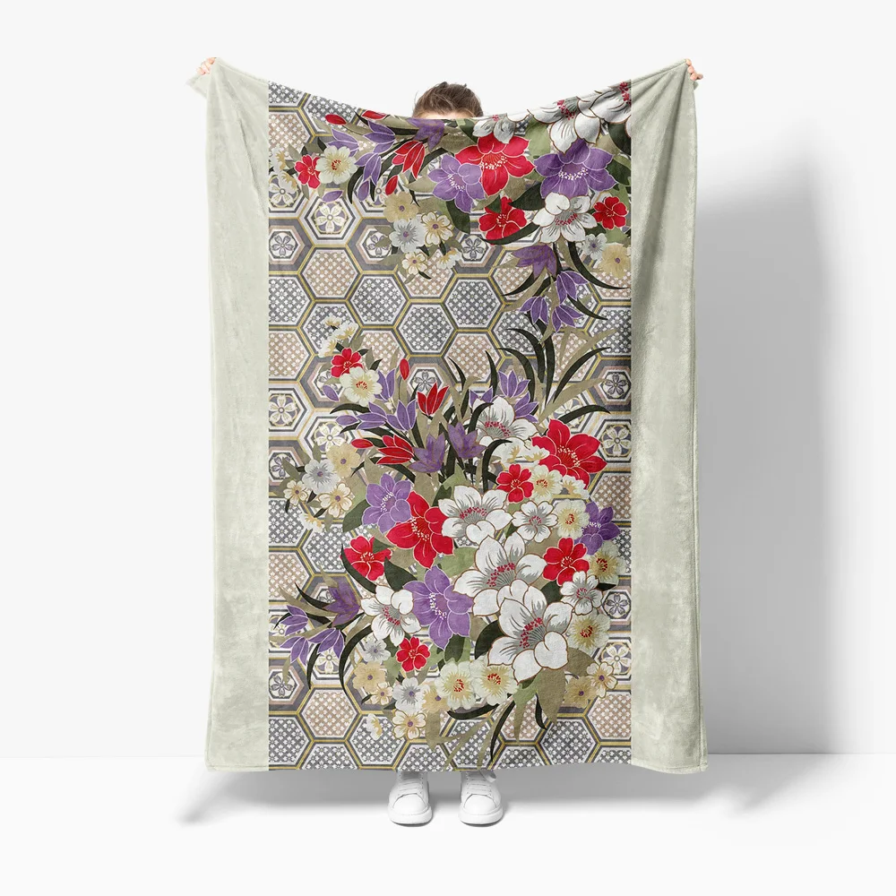 Floral Japanese Style Blanket Kimono Print Throw Blanket Bedspread Sofa Cover Decorative Throw Gift for Women