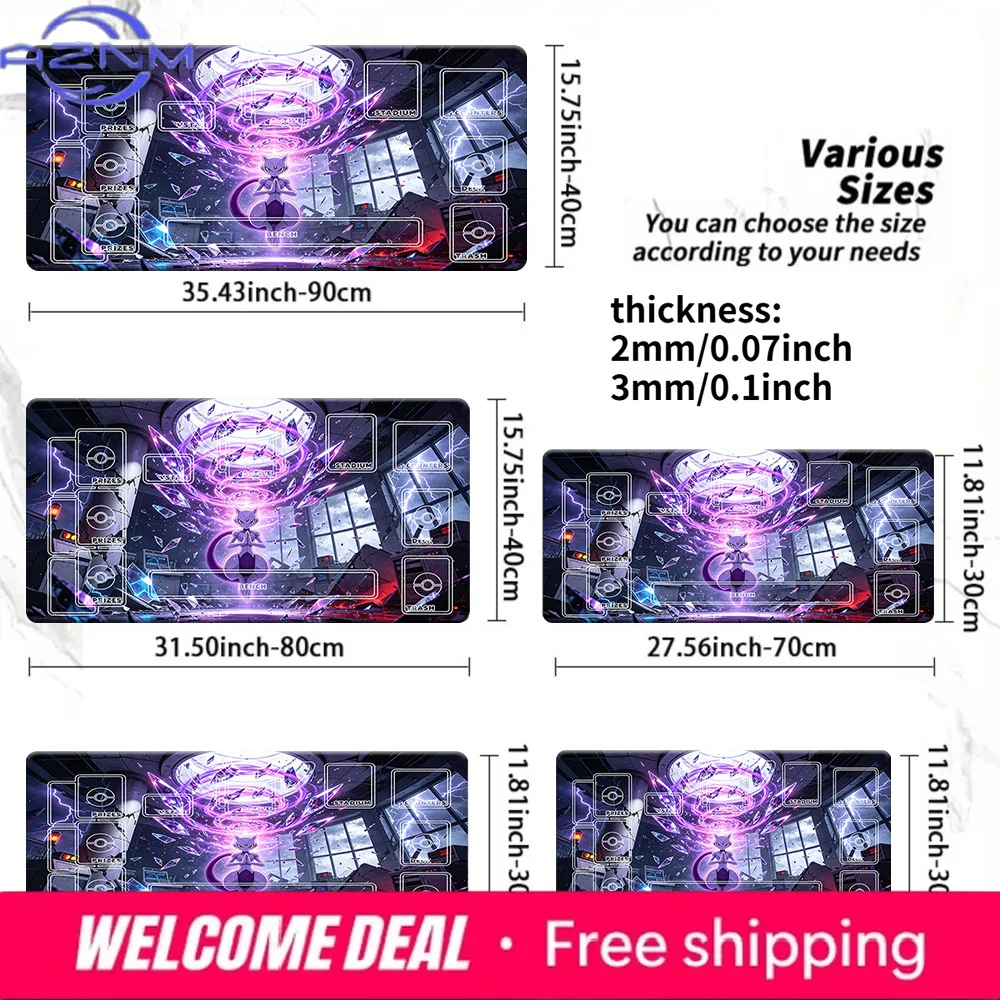 Mewtwo Psychic Power Burst Pokemon TCG Playmat Large Non Slip Gaming Mouse Pad Desk Mat