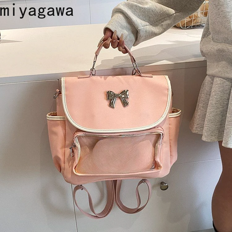 Miyagawa Japanese Cute Pain Bag Backpack Women's Versatile Academy Style Multi Instagram Transparent Bow Small Book Bags