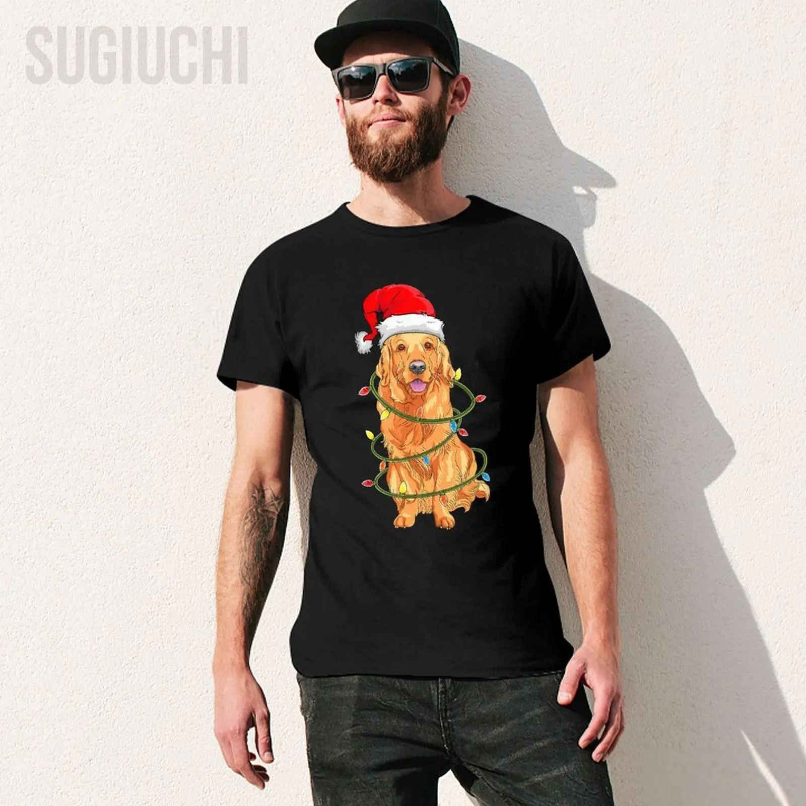 Unisex Men Christmas Dog  Christmas Golden Retriever Tshirt Tees T Shirts Women Boys 100% Cotton T-Shirt