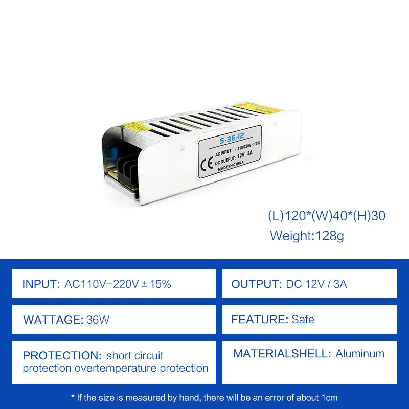 AC DC Long Bench Power Supply 12V 3A 36W DC Source LED Lighting Transformer Converter 220V TO 12 Volt 36W For LED Lights