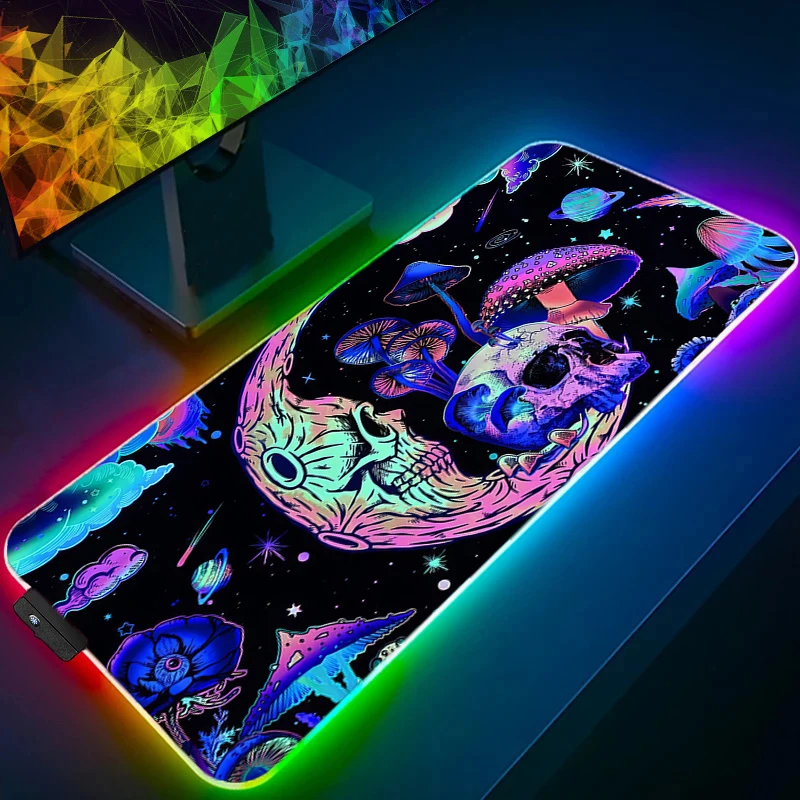 

LED Computer Varmilo Keyboard Mouse Pad Anime Gaming Accessories Table Gamer Carpet Psychedelic Mushrooms Desk Mat RGB Mousepad