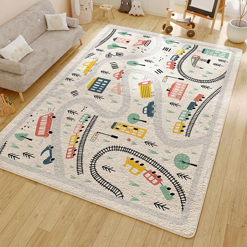 Simple Large Area Washable Living Room Carpet Cartoon Soft Non Slip Bedroom Carpets Sthickened Plush Children Room Crawling Rug