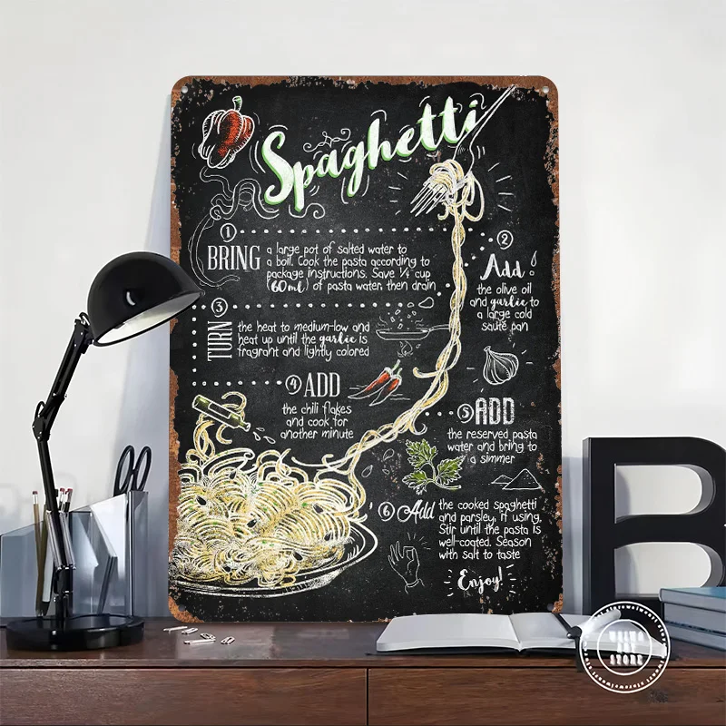 Spaghetti Metal Poster Tin Sign Wall Art Customizable Metal Signs for Home Decoration Posters on the Wall Decorations Room Decor