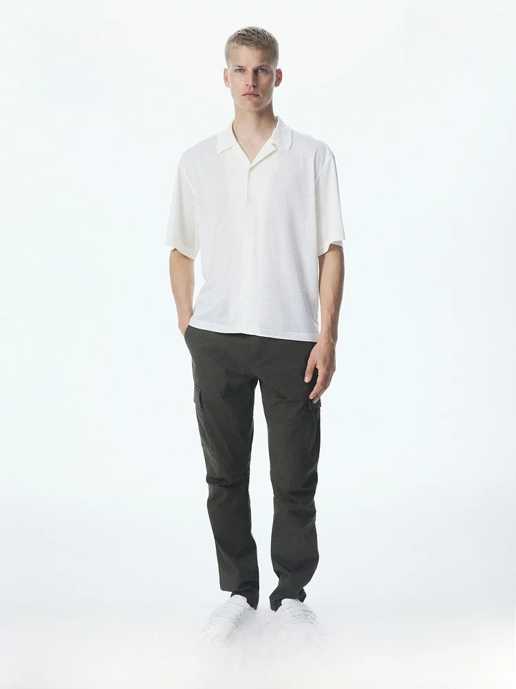 

H&M Men's Casual Trousers Elastic Waist Fitted Workwear Pants Lyocell Fabric Long Legs Spring Autumn Seasonal Wear