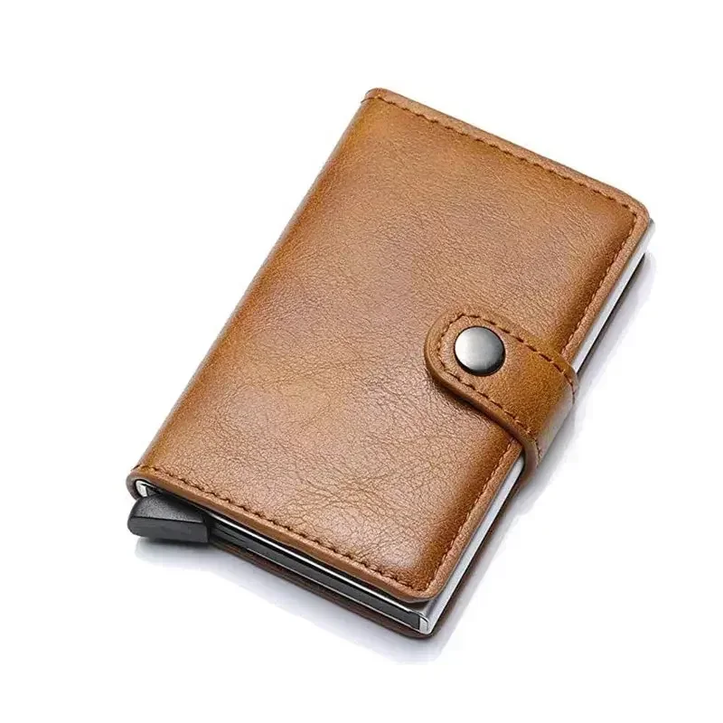 Men ID Credit Bank Card Holder with Hasp Wallet Anti Rfid Blocking Protected Magic PU Leather Slim Mini Small Money Wallets Case image 2