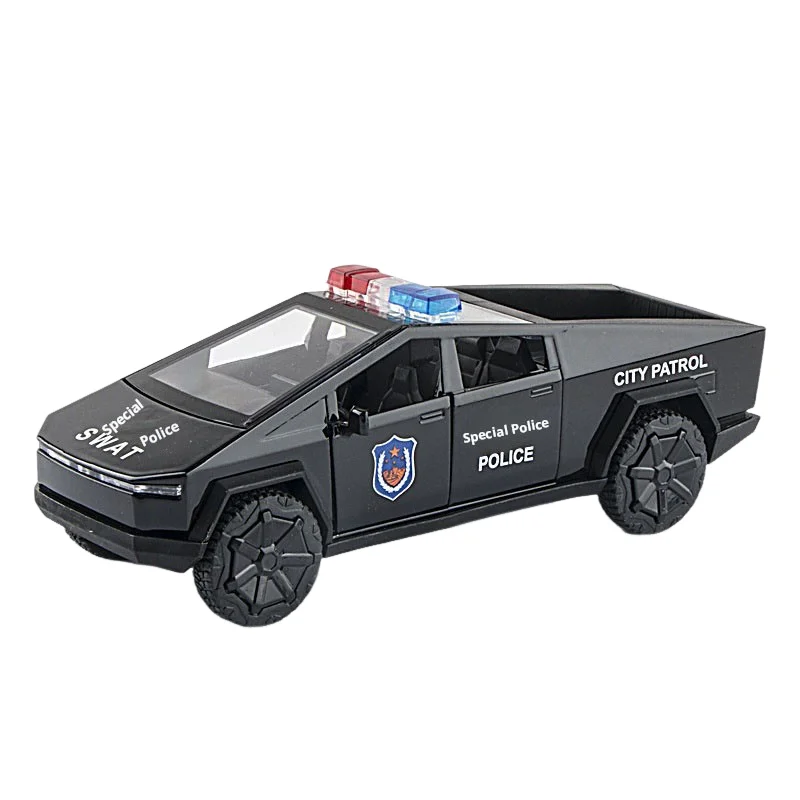 Voiture de Police pick-up 1:32, haute Simulation, modèle en alliage métallique moulé, son et lumière, Collection de jouets pour enfants, cadeaux pour Tesla