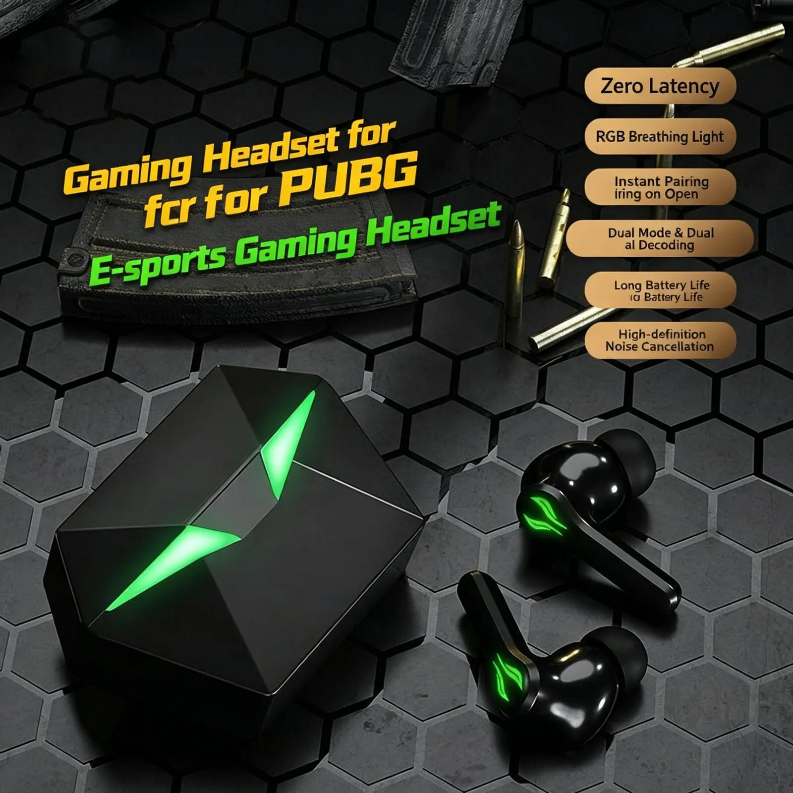 Low Latency Gaming Bluetooth Earbuds In Ear Headphones With LED Light Hifi Stereo Waterproof Long Battery Sports Bass Earphones