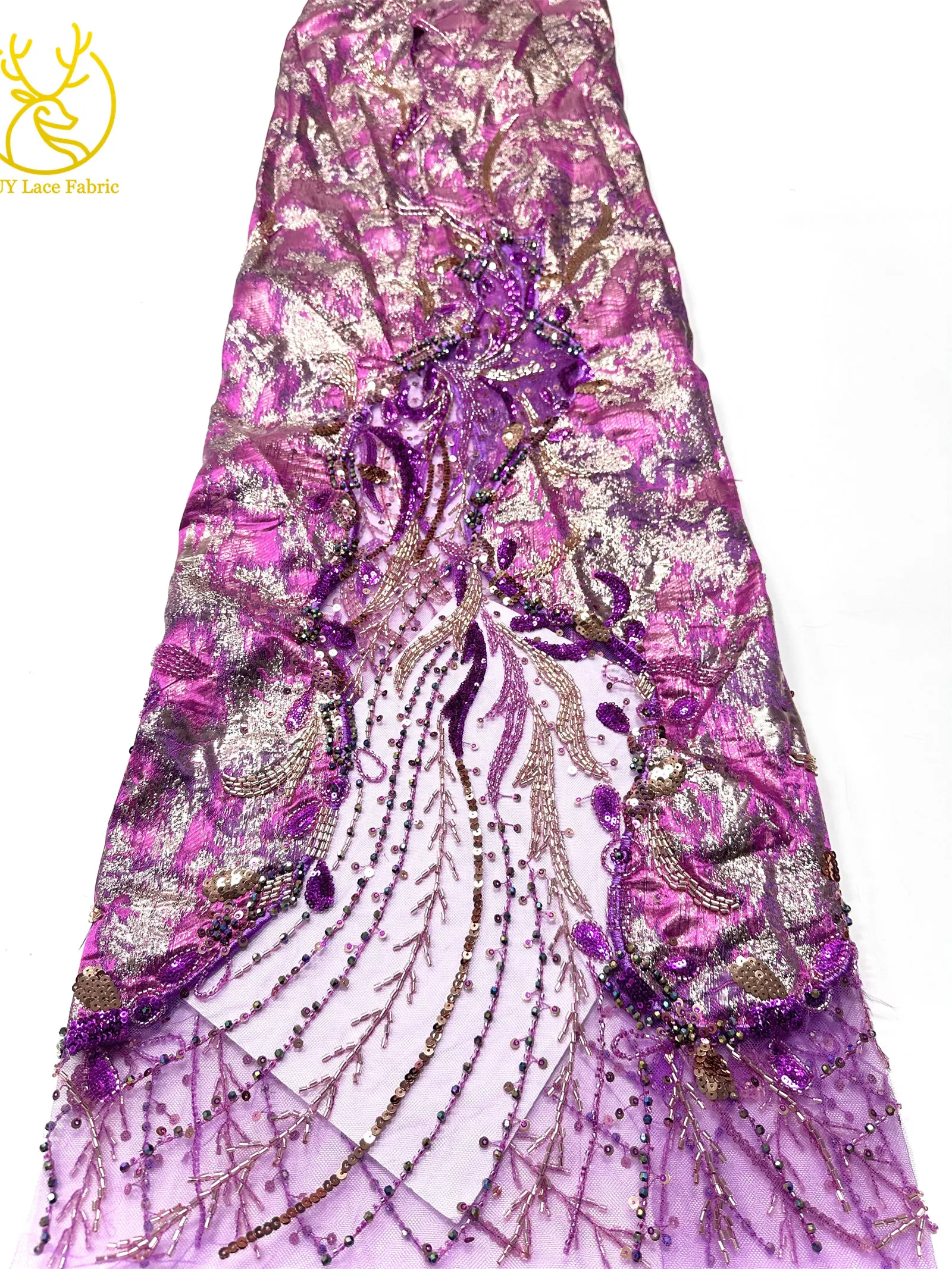 Burgunderroter neuer Design afrikanischer schwere Perlen-Chiffon-Spitzenstoff 2026 Hochwertiger nigerianischer Pailletten-Spitzenstoff für Partykleider – Detail 13