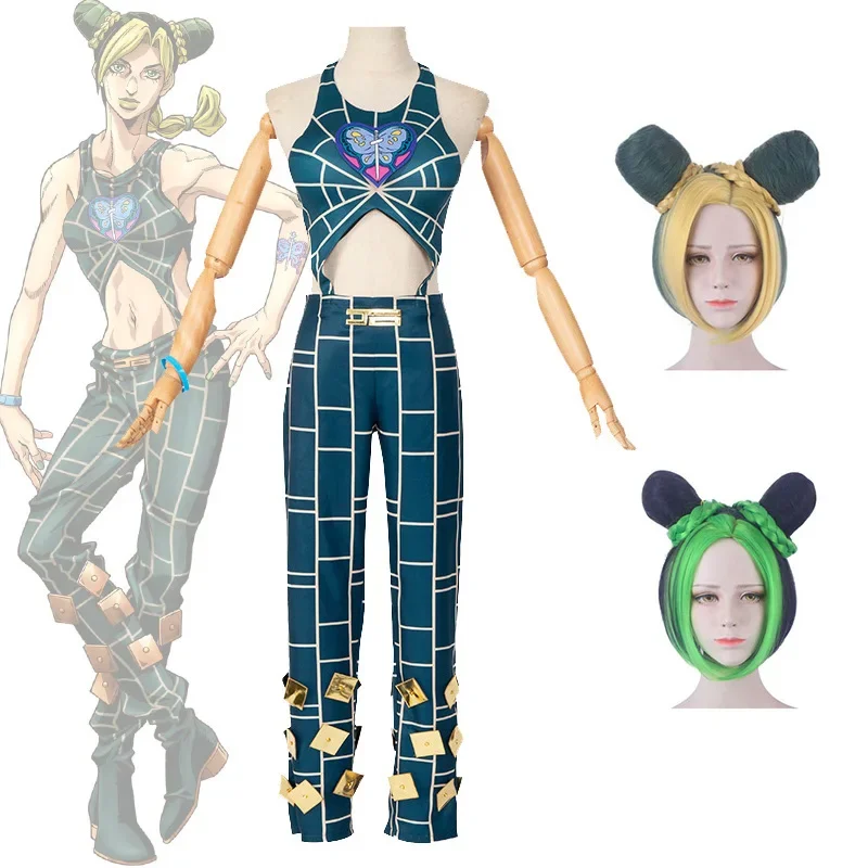 Anime Sixth Part JoJo's Bizarre Adventure Jolyne Cujoh Skirt Cosplay Costume Sea Of Stone Female Jolyne Cujoh Cosplay Wigs