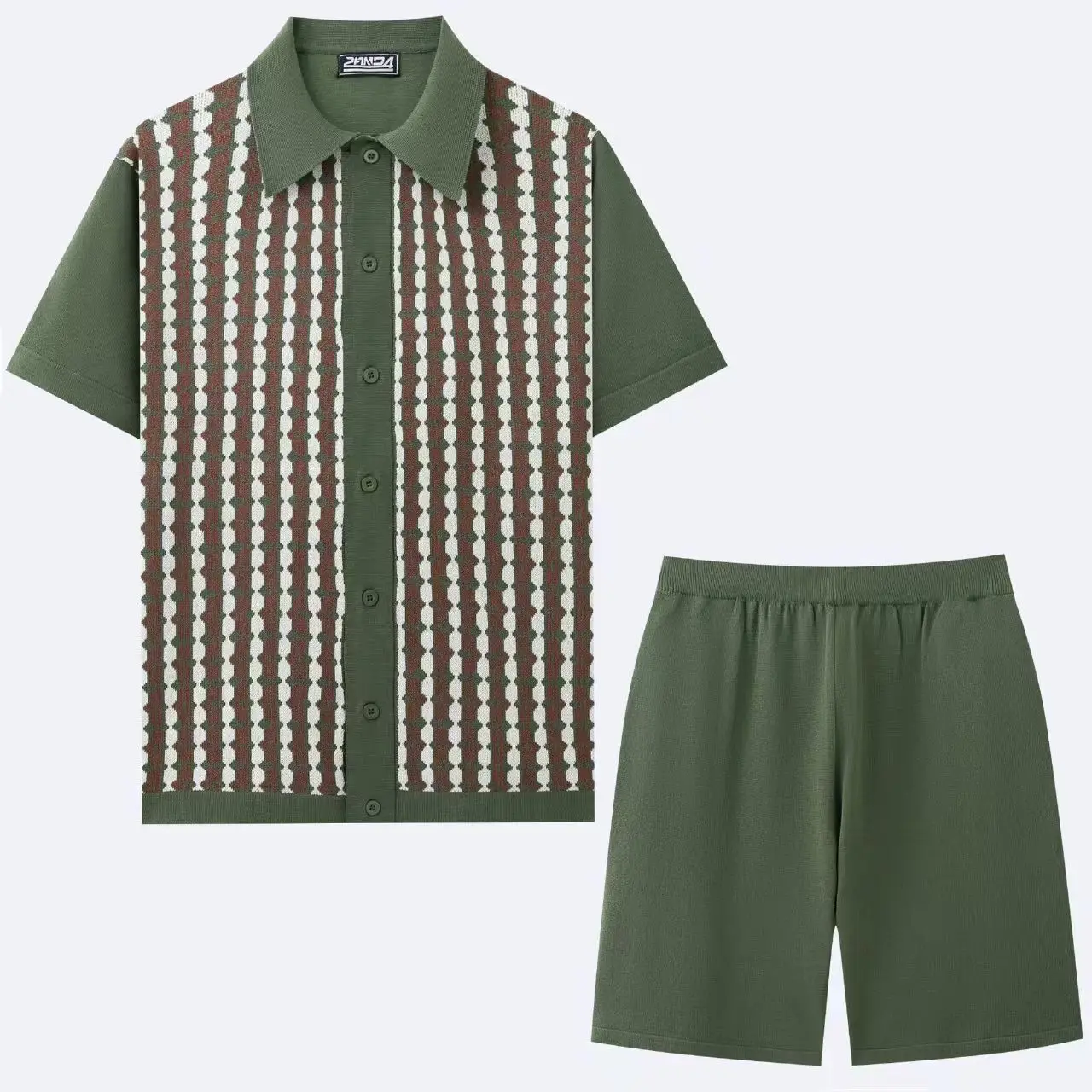 2025 Summer New Casual Knit Suits For Men Fashion Button Patchwork Shirt And Shorts Mens Two Piece Sets Vintage Knitted Outfits